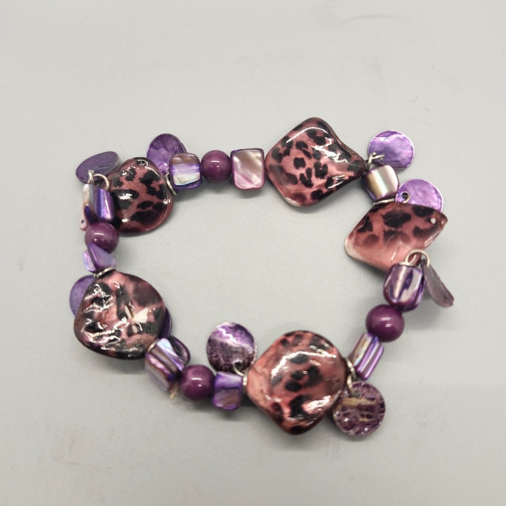 Jewelry Bracelet Stretch Purple Beaded Leopard‎ Print